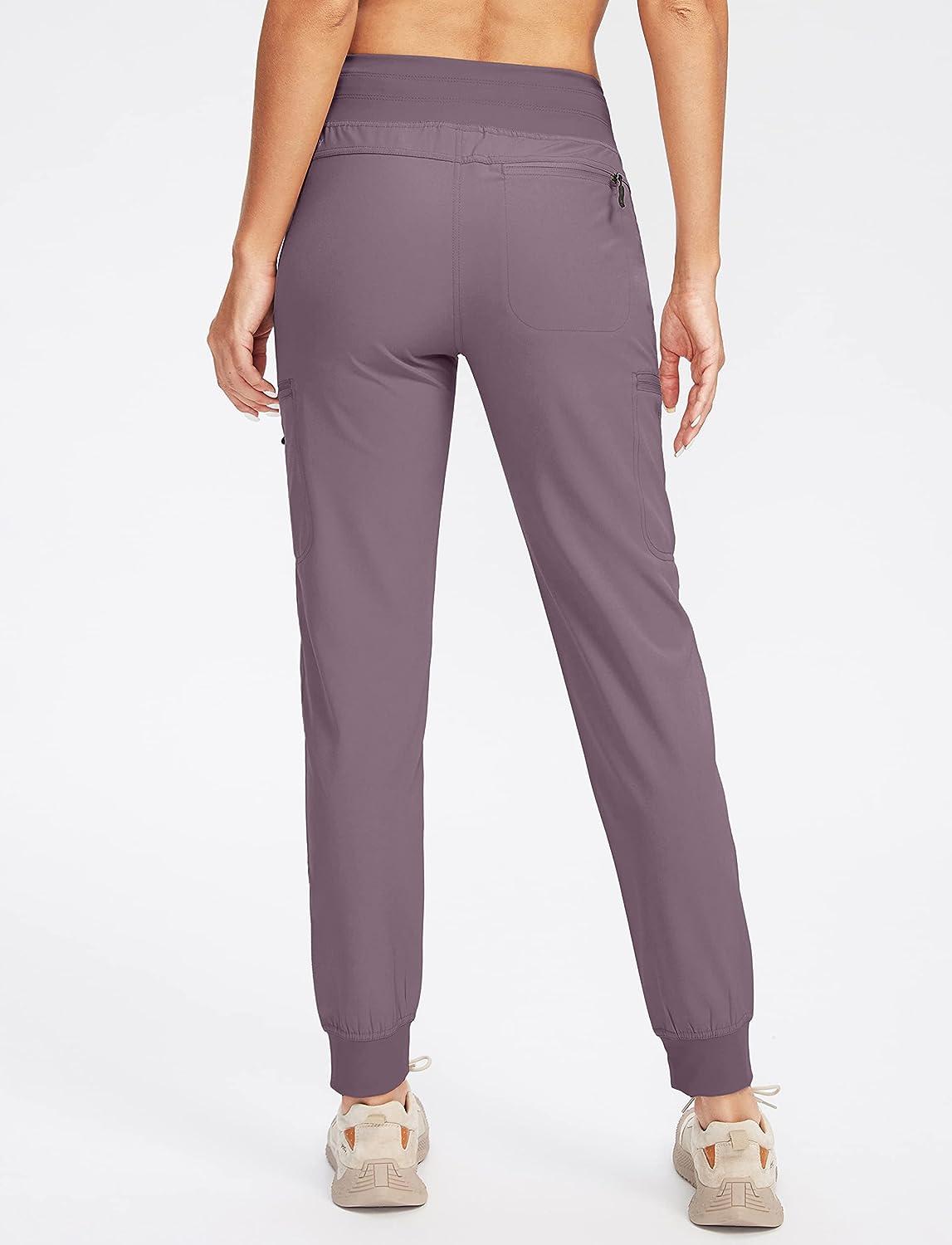 SANTINY Women's Hiking Cargo Joggers Pants with 5 Zipper Pockets  Lightweight Quick Dry High Waisted Outdoor Travel Pants Purple Medium