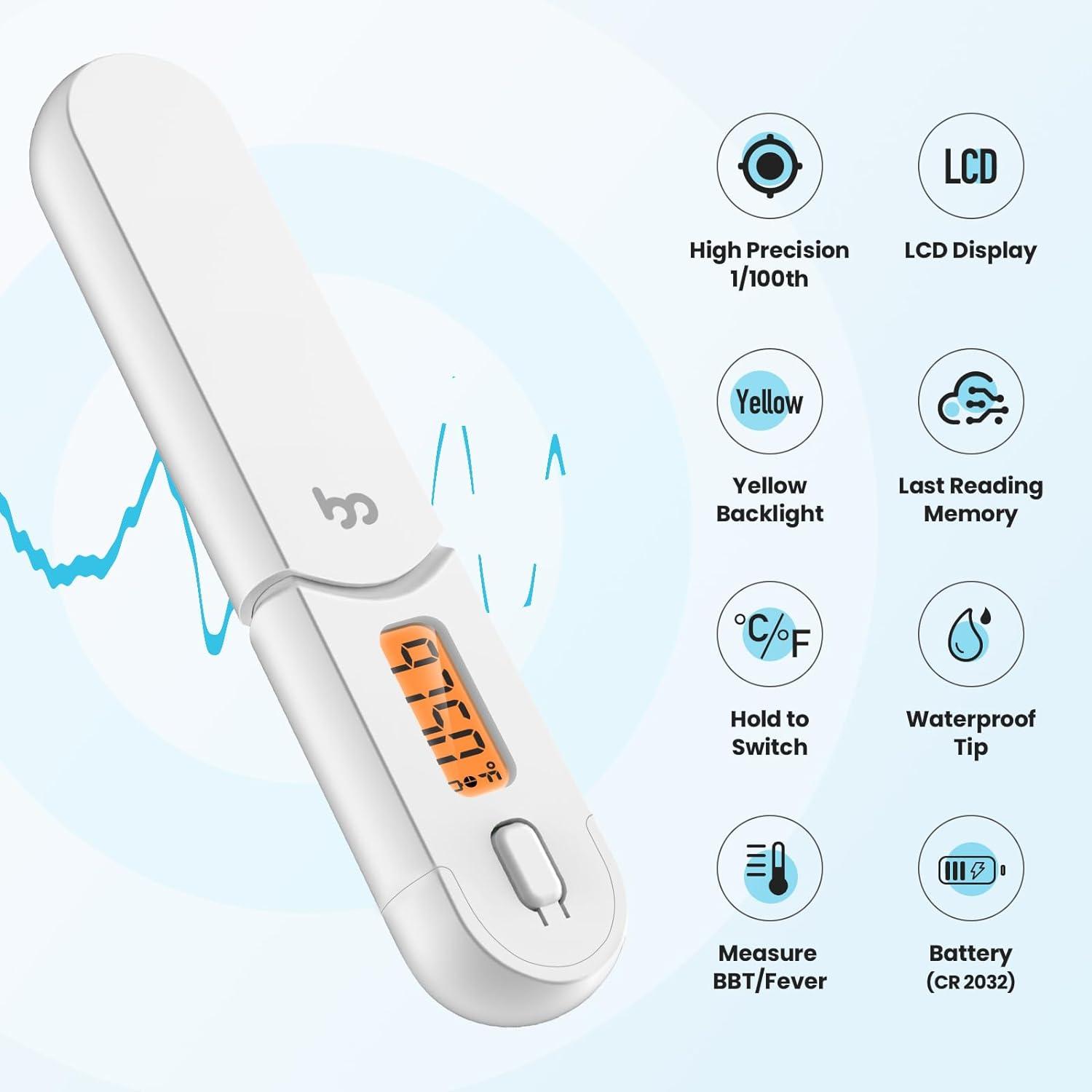 Femometer Basal Body Thermometer Basal Thermometer for Ovulation BBT for  Fertility Tracking Soft Backlight and Memory Recall FM-VC-301(White)