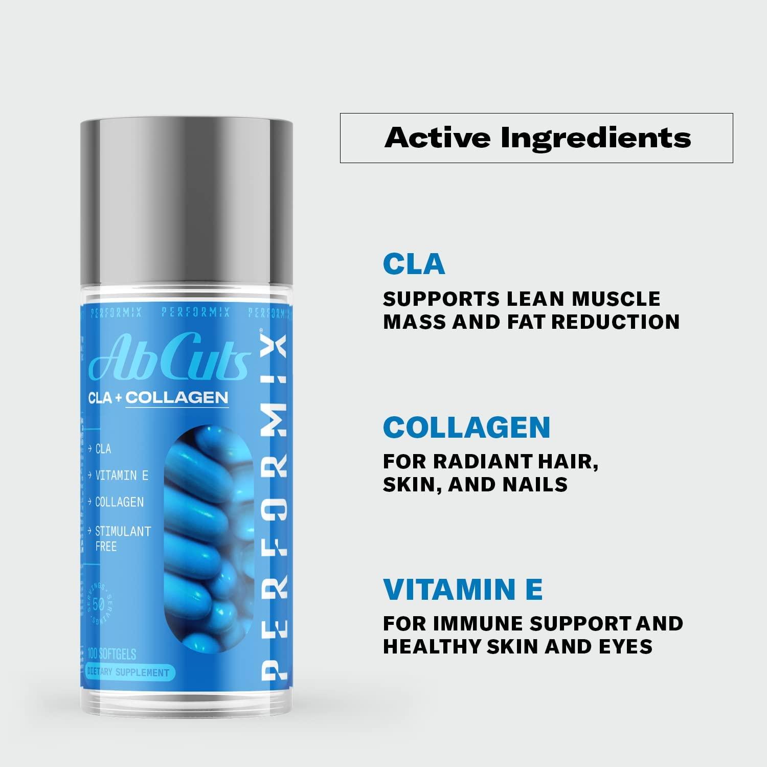 Performix AbCuts CLA + Collagen 100 Softgels for Men and Women, Non