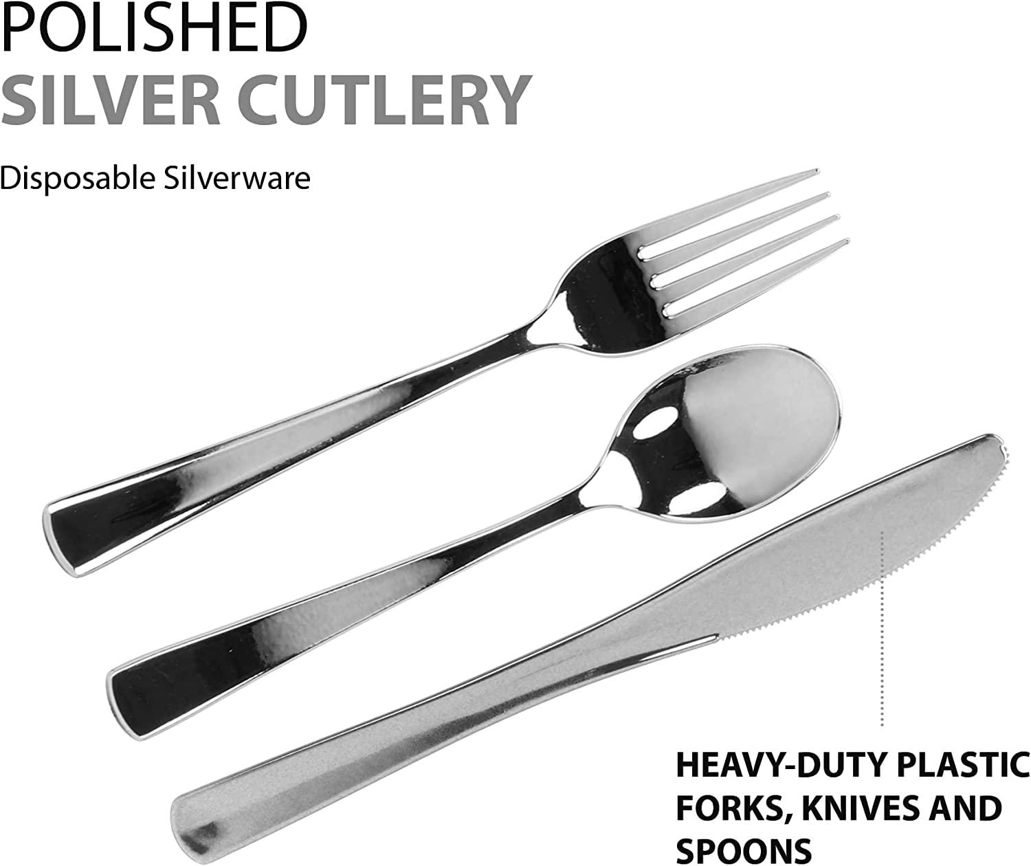 Plastic Cutlery Silverware Extra Heavyweight Disposable Flatware, Full