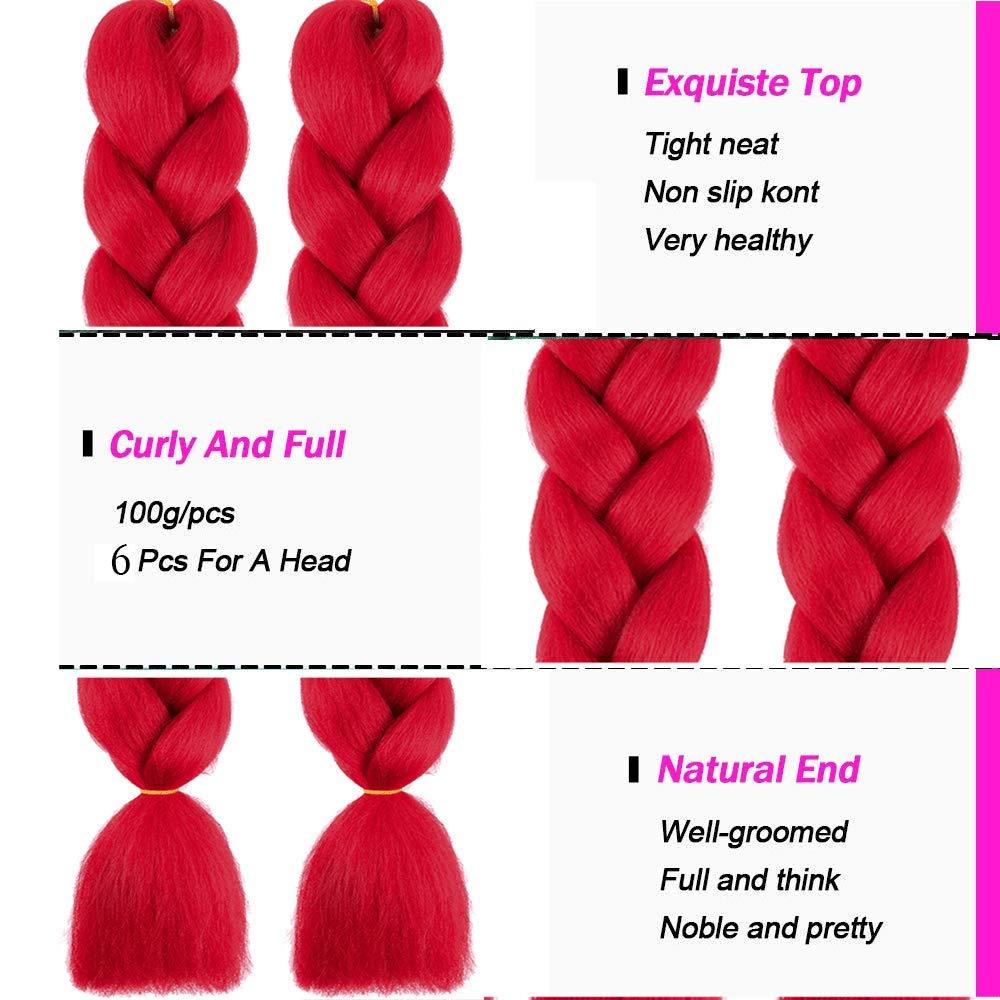 Red Braiding Hair 24 Inch - 6 Packs Pre-Stretched Box Braids | Colorful ...