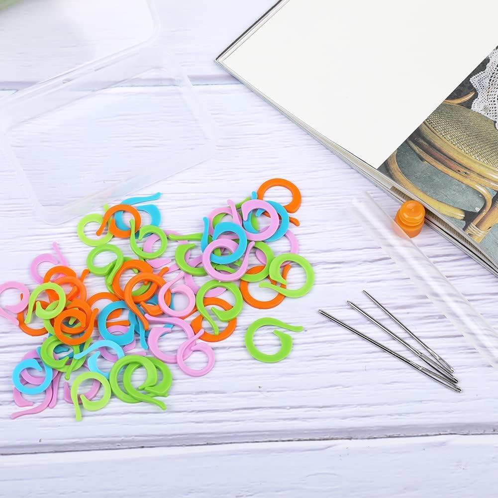 Yizzvb 50 Pcs Crochet Stitch Markers, Knitting Stitch Rings with Plastic  Box, Crochet Ring Crochet Locking Sewing Accessories and Large-Eye Blunt