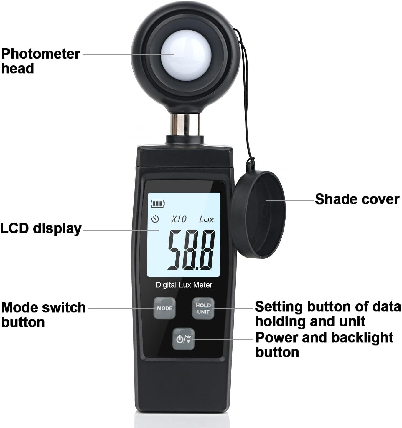 Handheld Lux Meter Digital Photometer for Ambient Light Intensity