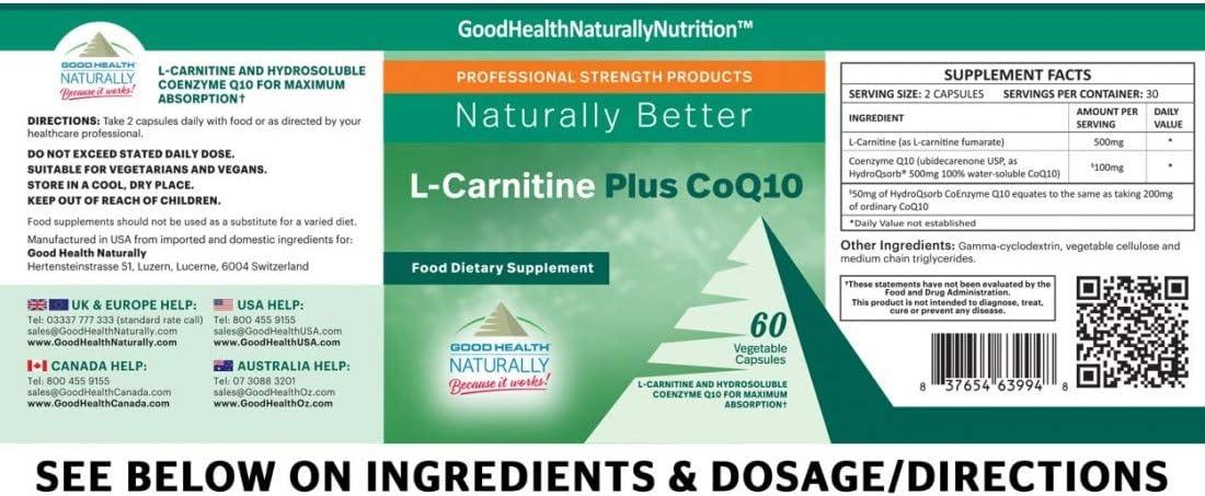 L-Carnitine Plus CoQ10 - Supports Heart Liver & Cell Health | 60 Veg Capsules - Good Health Naturally | Buy Now with Express International Delivery | GoSupps.com L-Carnitine Plus CoQ10 - Supports Heart Liver & Cell Health | 60 Veg Capsules - Good Health Naturally | Buy Now with Express International Delivery | GoSupps.com