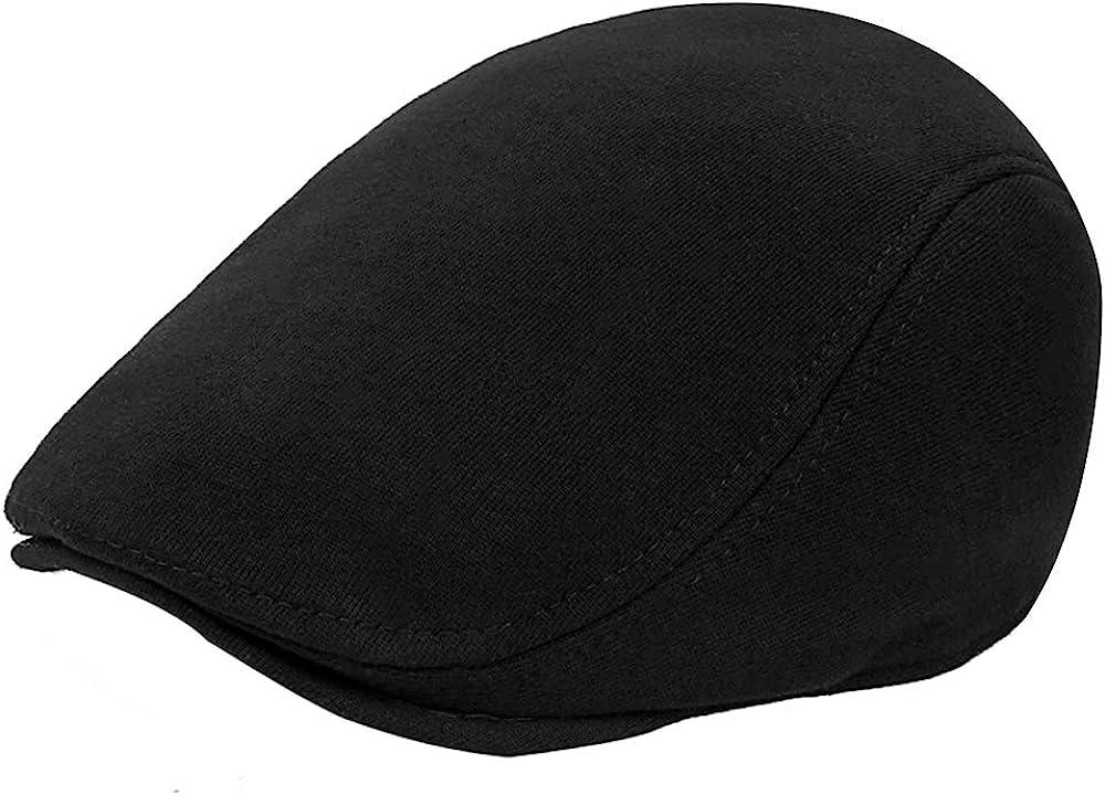 WETOO Men's Flat Cap Gatsby Newsboy Lvy Irish Hats Driving Cabbie Hunting  Cap A1-cotton-black