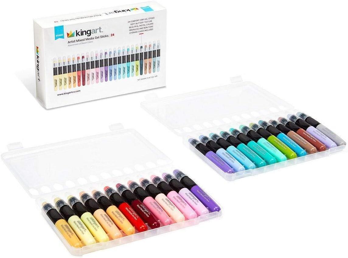 KINGART Gel Stick Artist Water Soluble Pigment Crayons Set of 24 Pastel