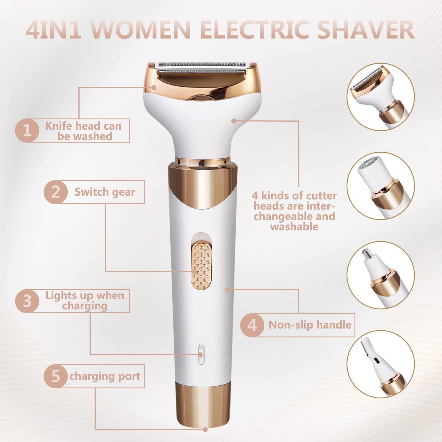 MKIOVH 4-in-1 Electric Razor for Women - Cordless Bikini Trimmer ...