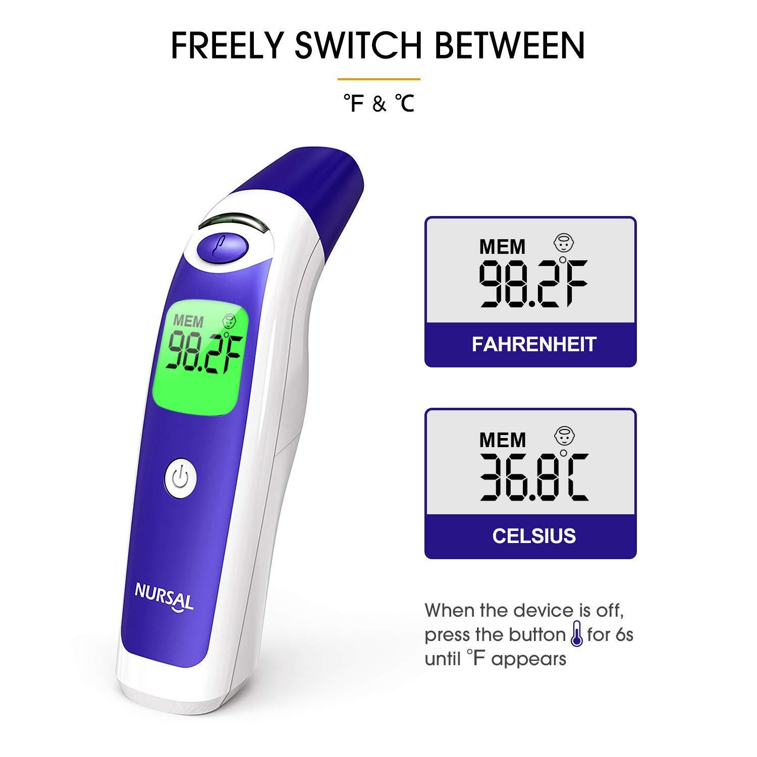 Digital Forehead Ear Thermometer for Adults and Baby, NURSAL Touchless