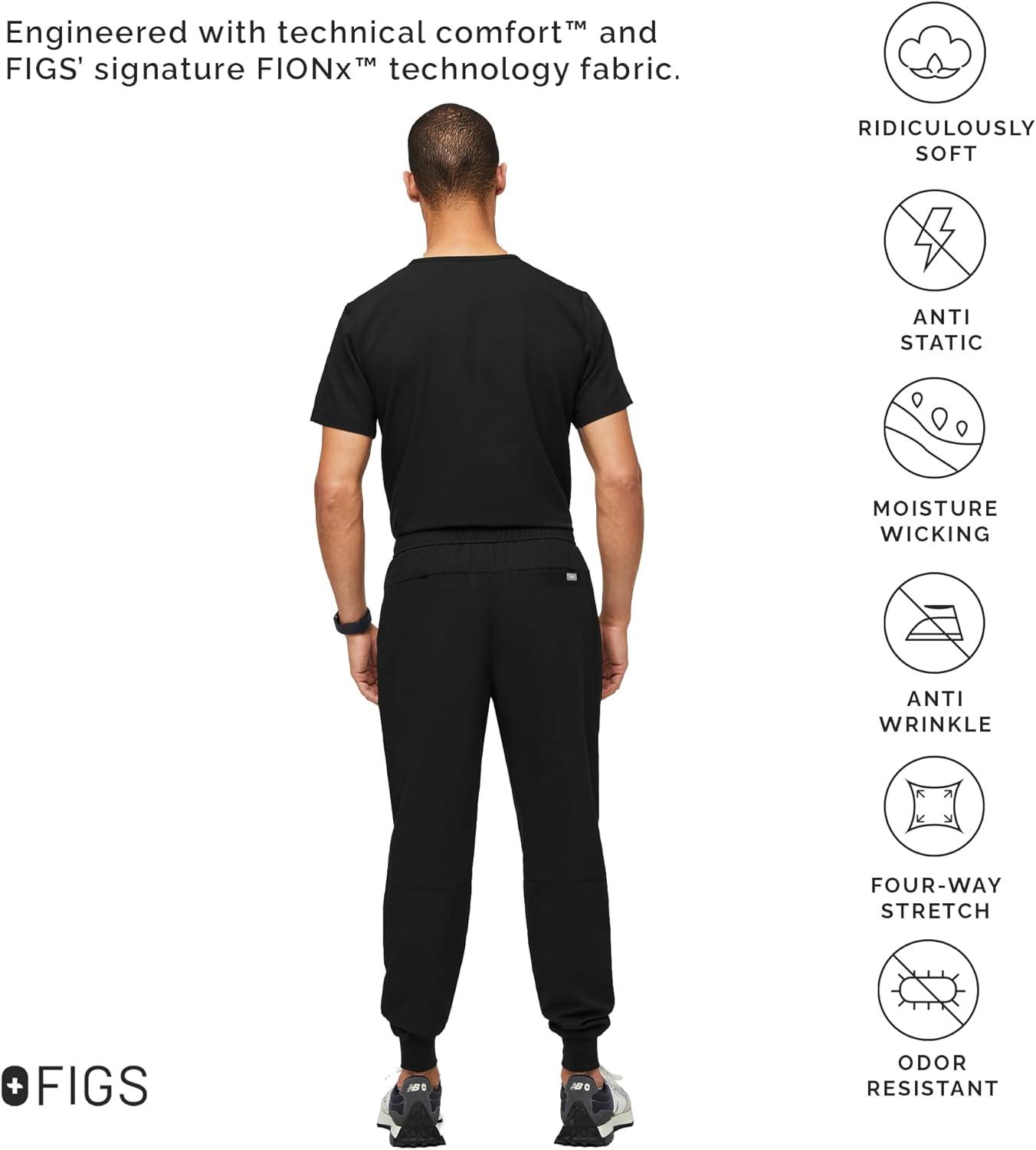 FIGS Tansen Jogger Scrub Pants for Men Slim Fit 5 Pockets 4-Way Stretch  Anti-Wrinkle Men s Scrub Pants Regular Large Black