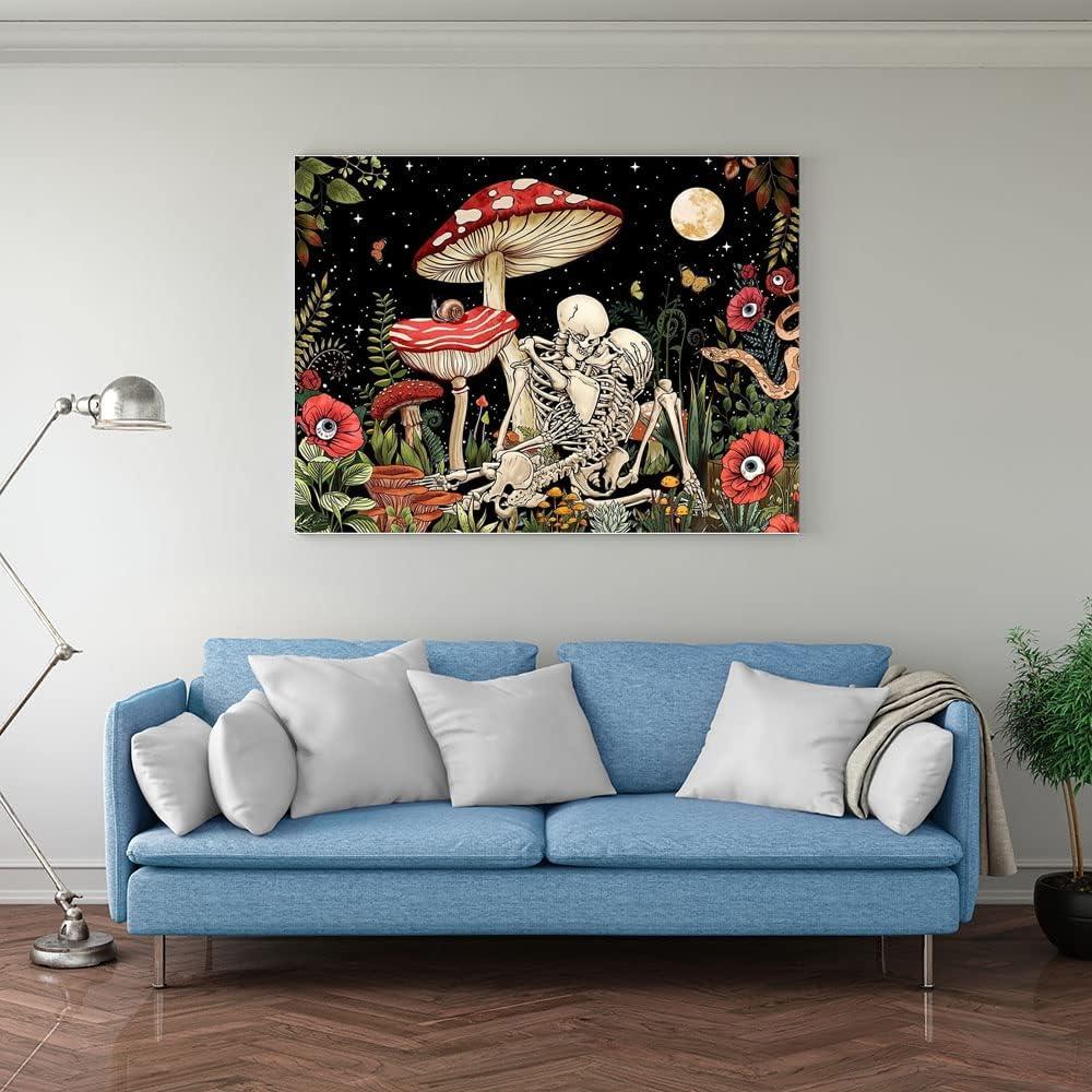 Clendo Mushroom Skull Paint by Numbers for Adults Skeleton Trippy