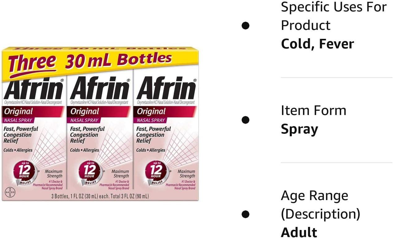 Afrin Original Maximum Strength 12 Hour Nasal Spray 3 Bottles, 1 fl