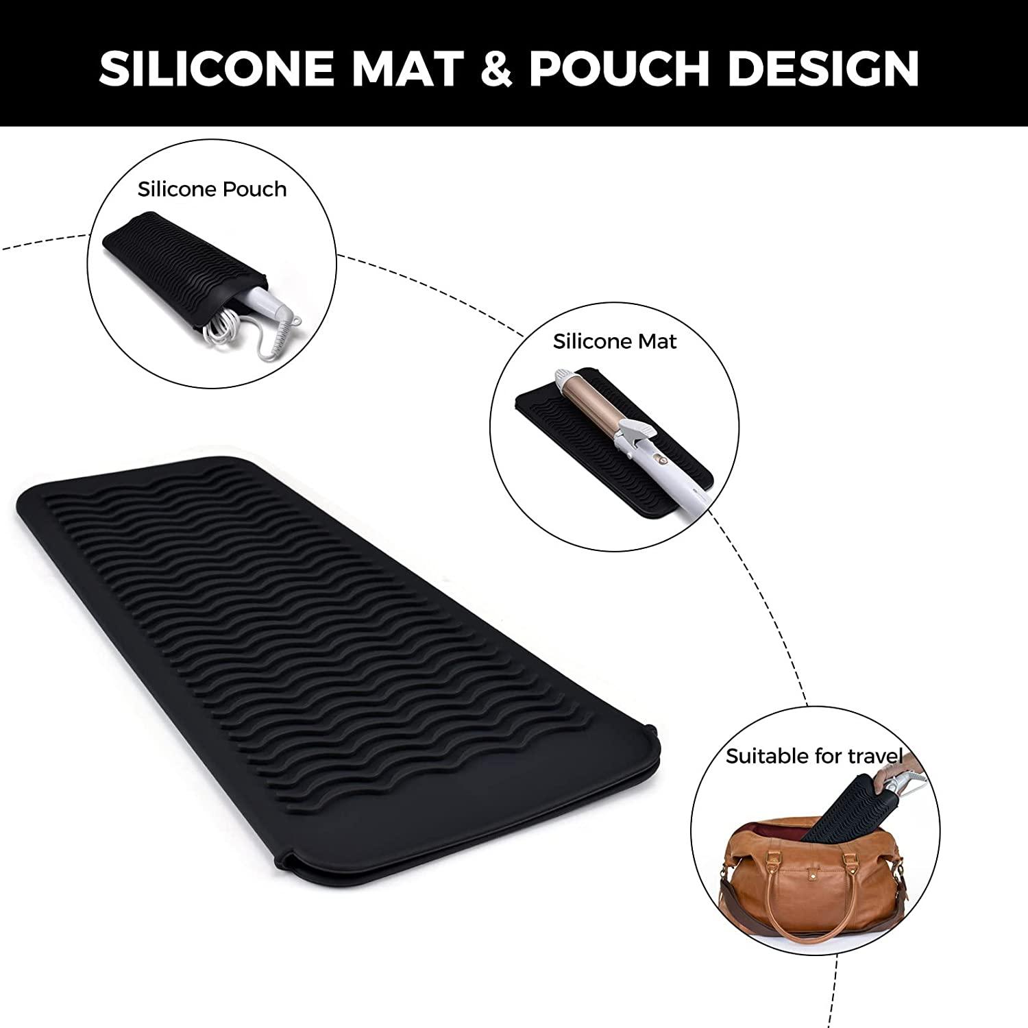 2 Pack Heat Resistant Silicone Mat Pouch Compatible With Flat Iron