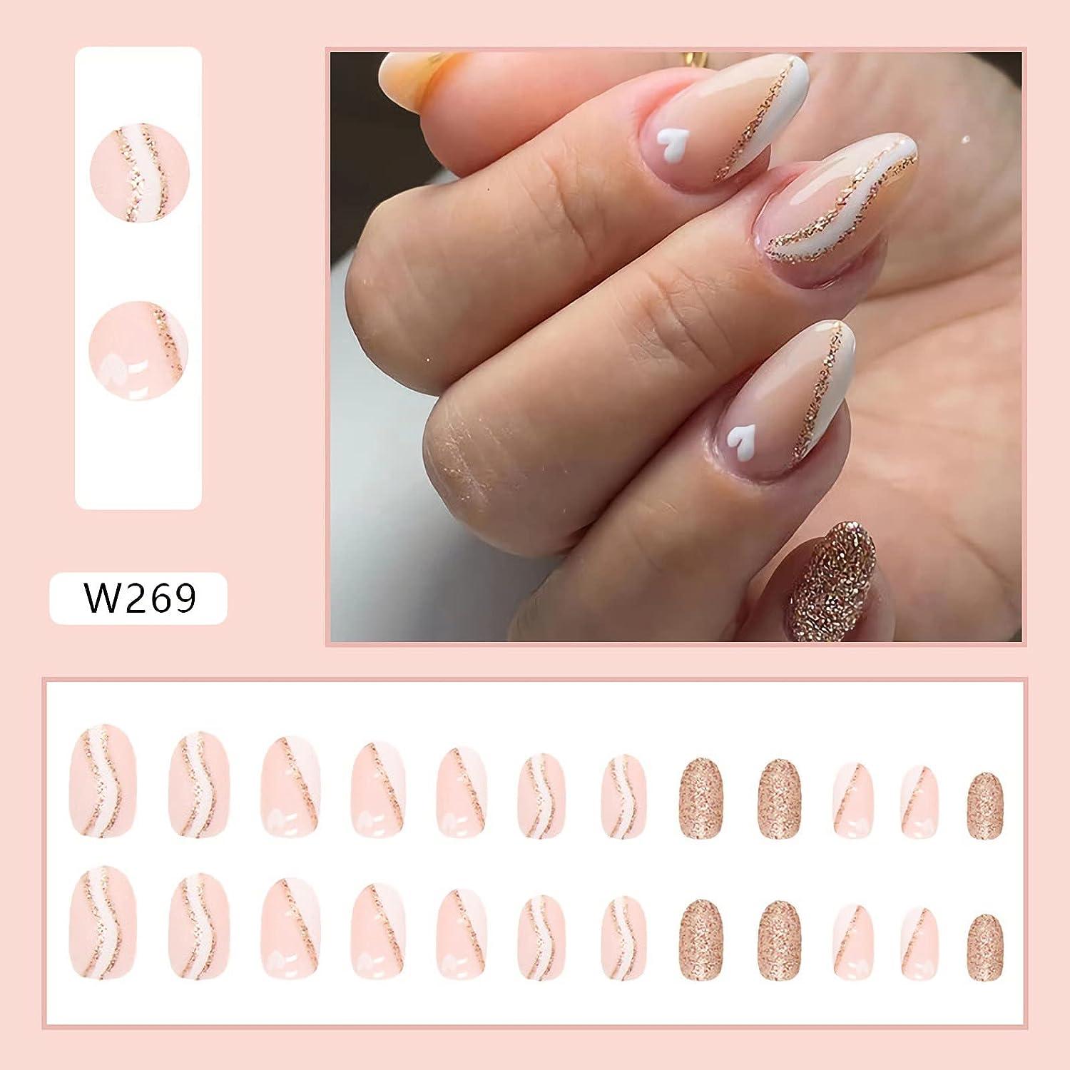 Buy YoYoee Short Almond Tip Press on Nails French Cute False Nails Swirl  With Designs Fake Nails for Women and Girls 24Pcs Online at desertcartINDIA