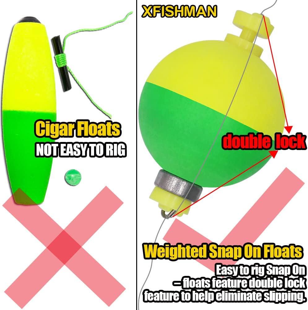 XFISHMAN Weighted-Bobbers-for-Fishing-Floats-Bouy Slip Bobber Fishing Corks  Kit Crappie Bluegills Panfish Catfish Hand Made Foam Float Fixed Bobber 1  Inch 2 in 8-12 Pack 1 Round 8 Pack