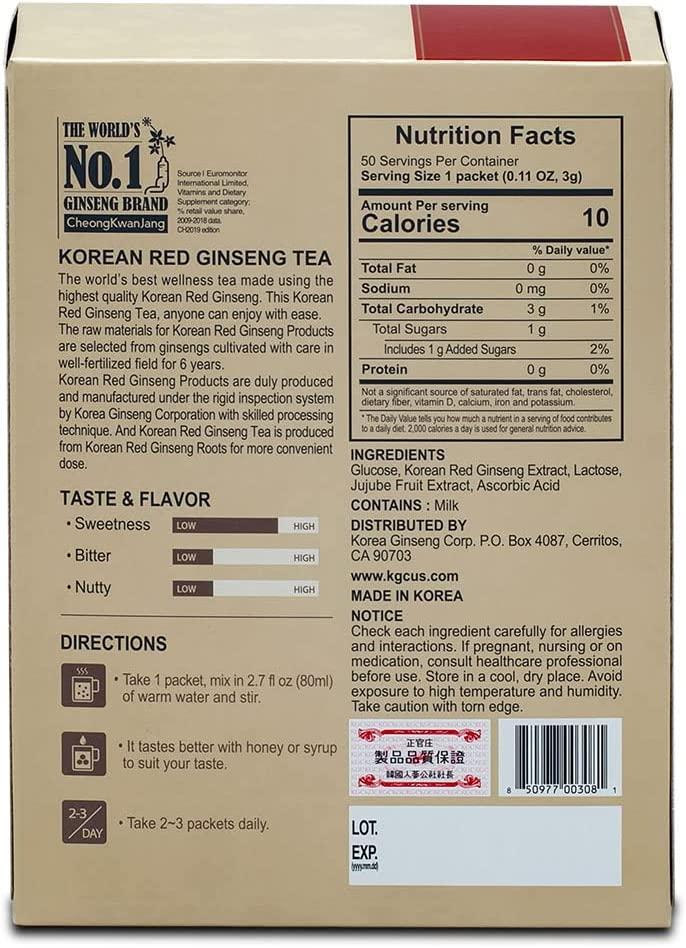 Cheong Kwan Jang Korean Red Ginseng Tea 50 Packets (3g Each) Boost