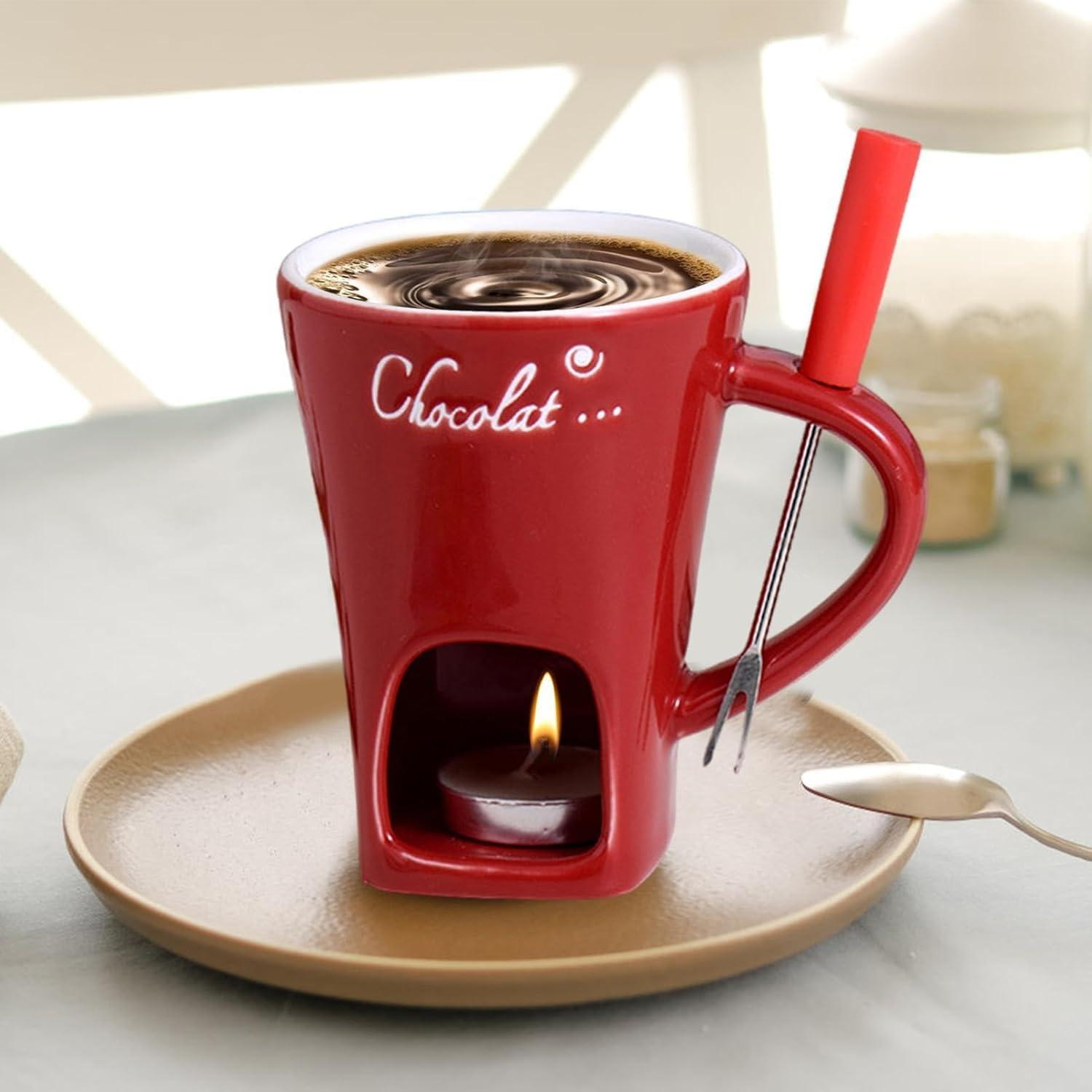 Chocolate Fondue Cup with Fork Tea Candle Fondue Set 130ml Ceramic