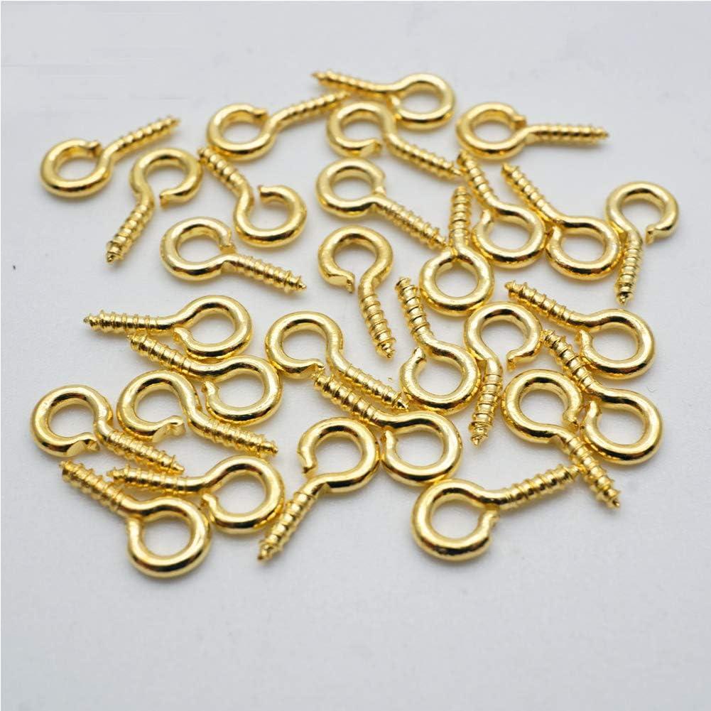 Mystart 500 Pieces 5x10mm Mini Screw Eye Pin Hooks DIY Jewelry Accessories  (Gold)