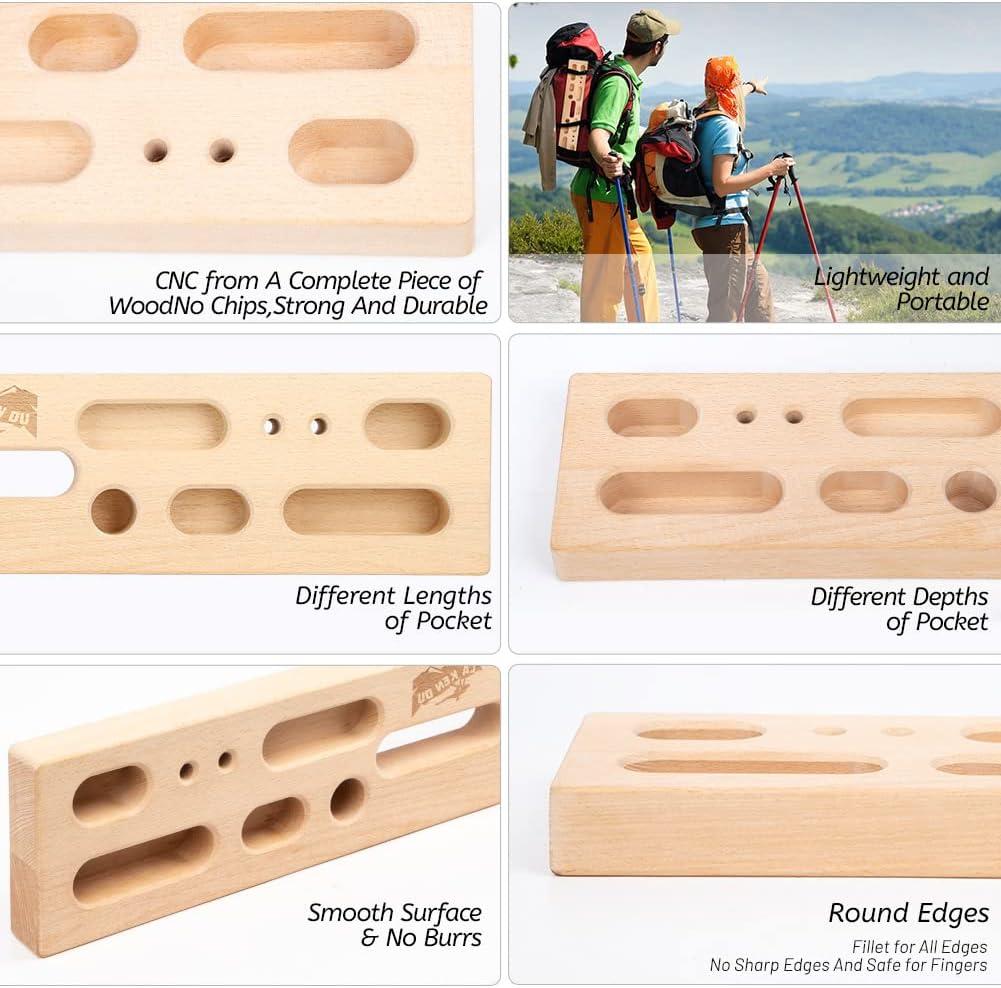 LA KEN DU Portable Hangboard Wooden Fingerboard for Rock Climbing Solid Beech Finger