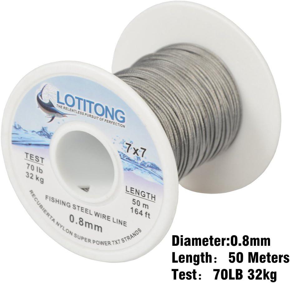 LOTITONG 50m 70lb Test Fishing Steel Wire 7x7 Strands, 0.8mm Trace
