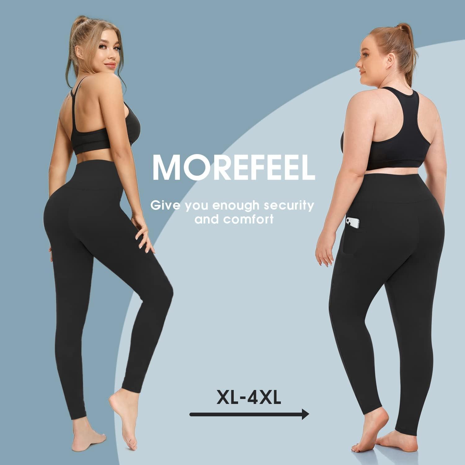MOREFEEL Plus Size Leggings for Women with Pockets-Stretchy X-4XL Tummy  Control High Waist Workout Black Yoga Pants XX-Large 01 Black