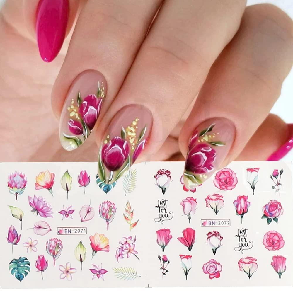 Nail Art Flower Series Water Transfer Sticker Blue Watercolor Floral  Tattoos DIY Watermark DIY Nail Decals Manicure Decoration 974 - Etsy