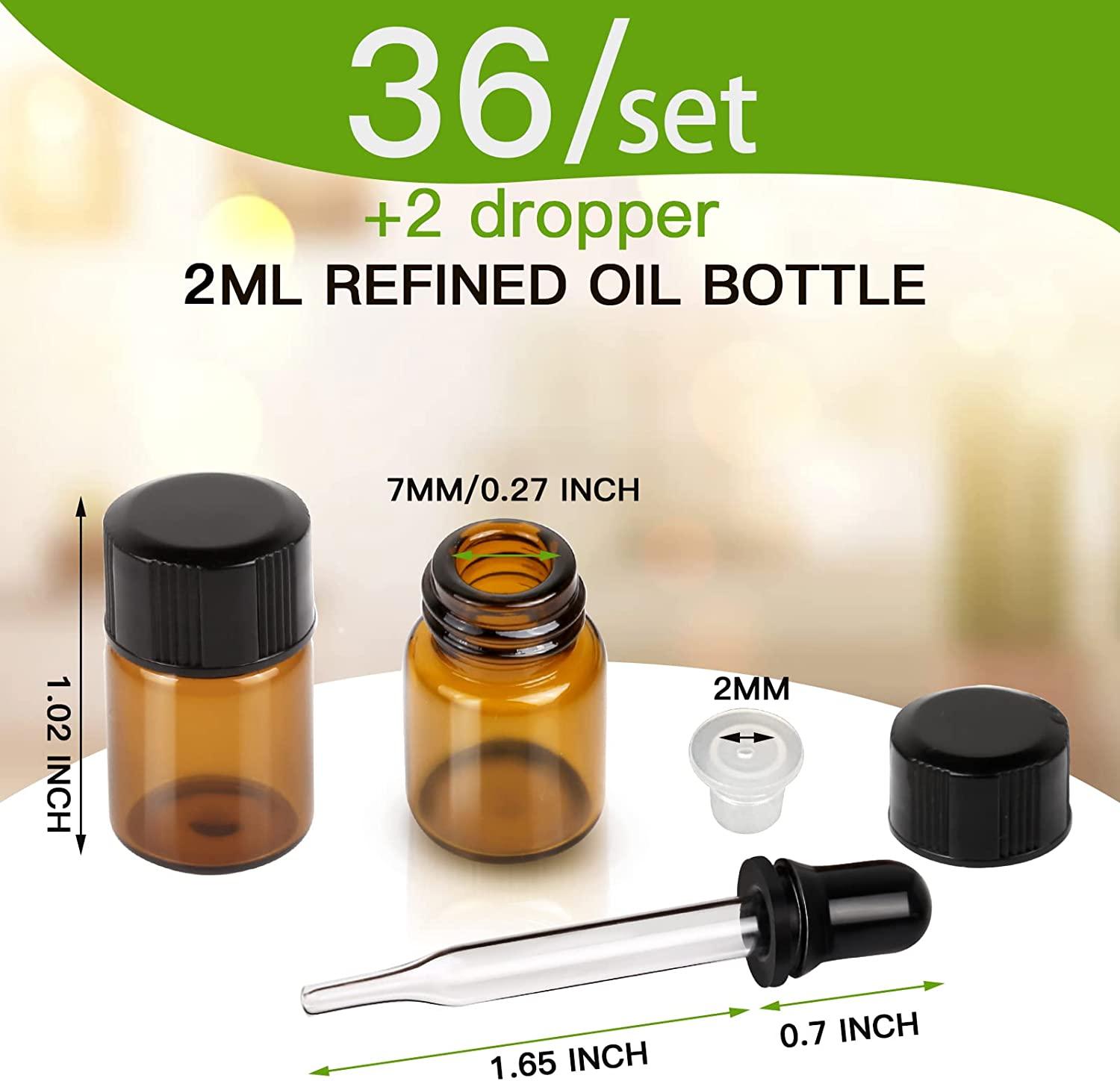 Oil Bottles for Essential Oils, Teenitor 36 Pcs 2 ml (5/8 Dram) Amber Glass Vials Bottles, with