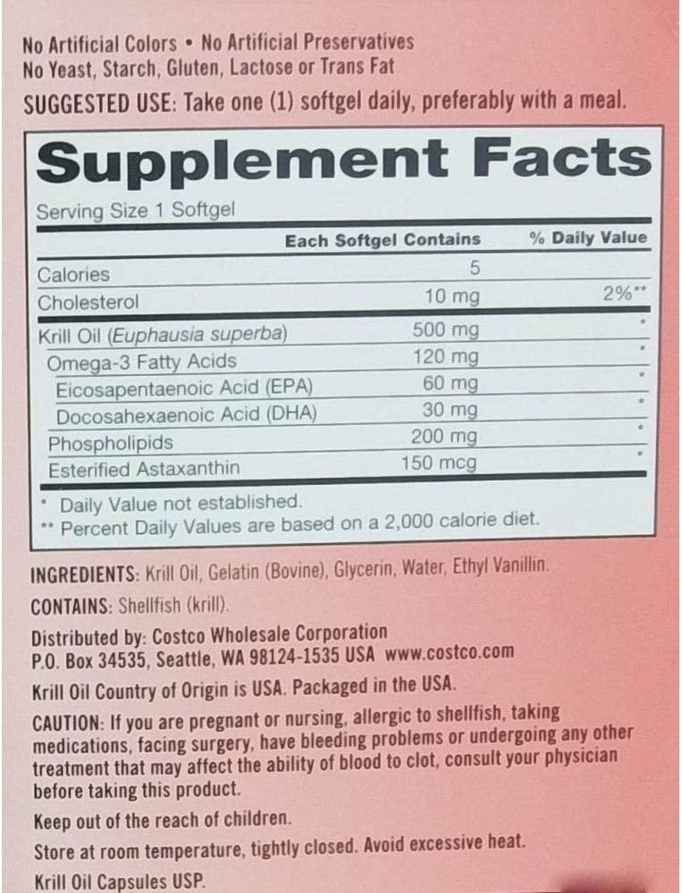 Kirkland Signature Krill Oil 500 Milligram 160 Softgels 160 Count (Pack