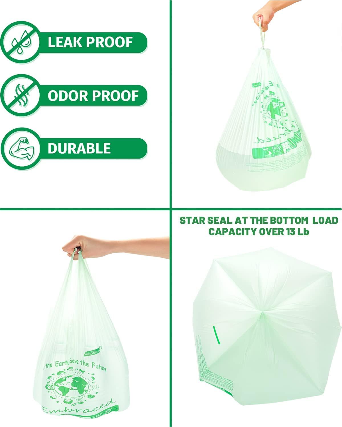 BEIDOU-PAC 100% Compostable Trash Bags, 3 Gallon Compost Bags Small Kitchen Trash  Bags with Handle, 100 Count Sturdy Biodegradable Garbage Bags Food Scrap  Waste Bags, ASTM D6400, US BPI Certified Handle tie