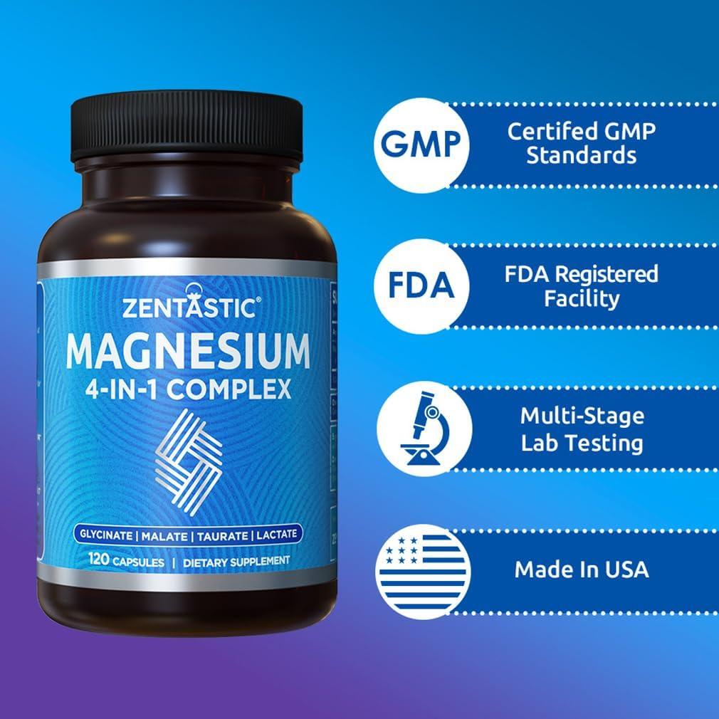 Zentastic 4in1 Magnesium Complex Chelated Magnesium Glycinate Malate Taurate & Lactate