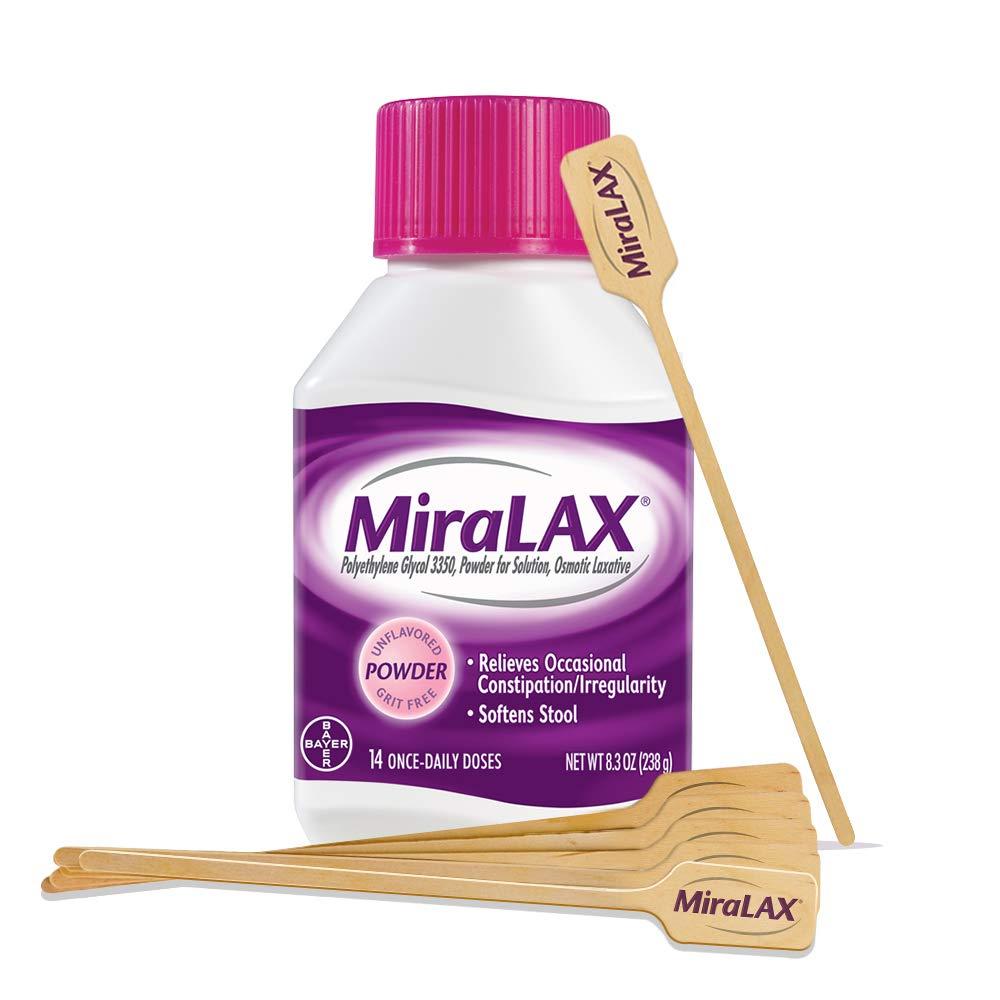 MiraLAX Laxative Powder for Gentle Constipation Relief Dose Bottle Mixing, 14 Doses + Stirrers
