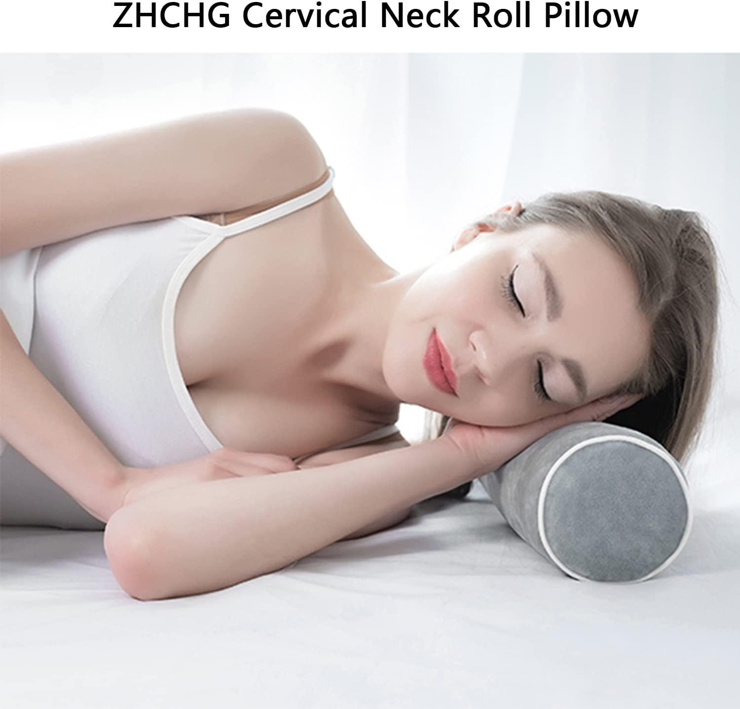 ZHCHG Cervical Neck Roll Pillow- Memory Foam Cylinder Pillow for Sleeping,  Round Pillow for Neck, Spine Discomfort, Knees and Yoga- Washable Cover  Dark Grey Small