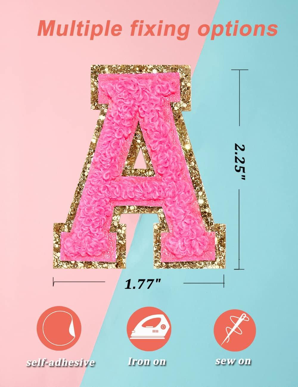 Pink letters iron or sew on patch 2 in tall white border alphabet