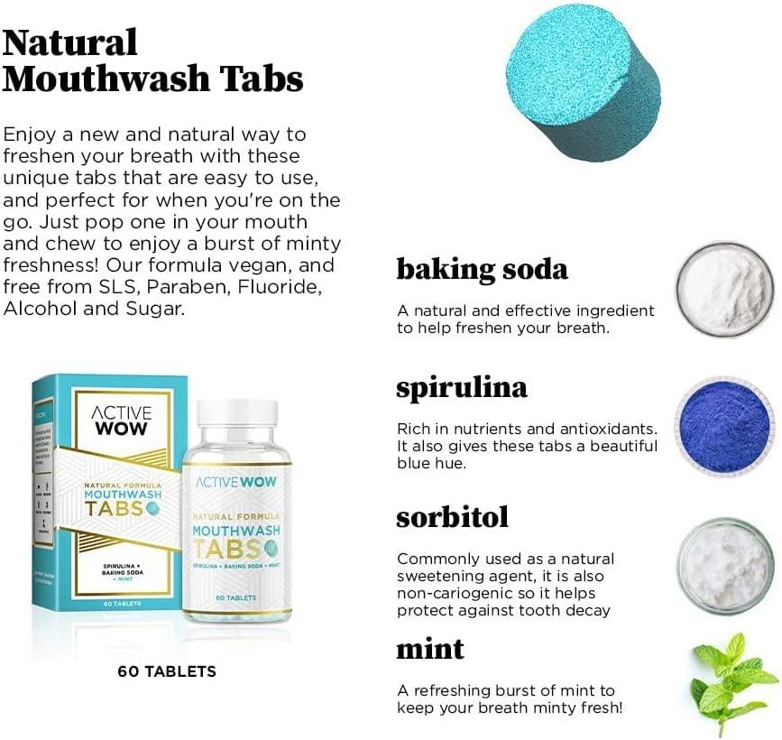 Mouthwash Tabs with Baking Soda, Mint & Spirulina Natural Chewable