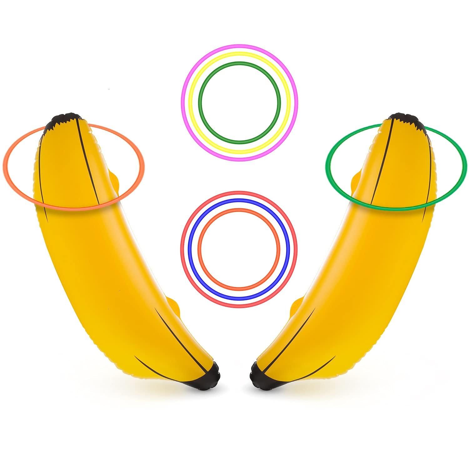June Fox Inflatable Banana Ring Toss Game Bachelorette & Bridal Shower Decor 2 Bananas & 6