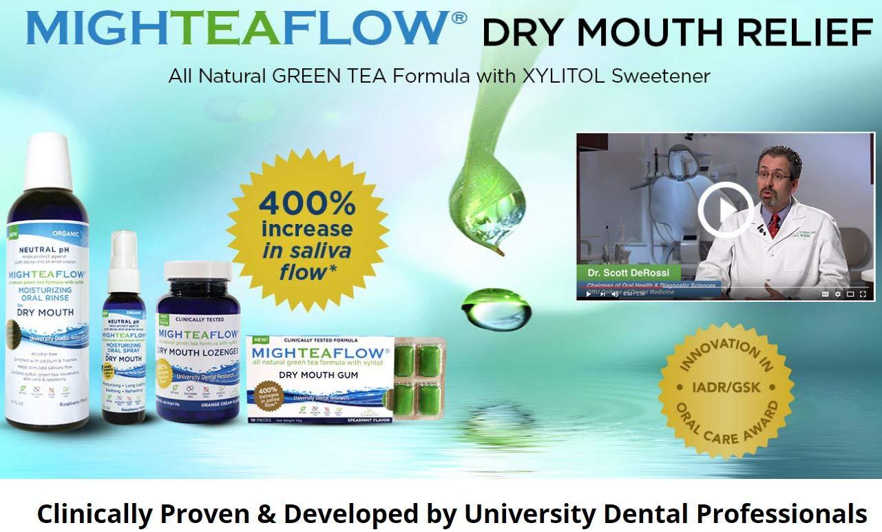 MighTeaFlow Dry Mouth Green Tea Gum with Xylitol, SugarFree Refresh