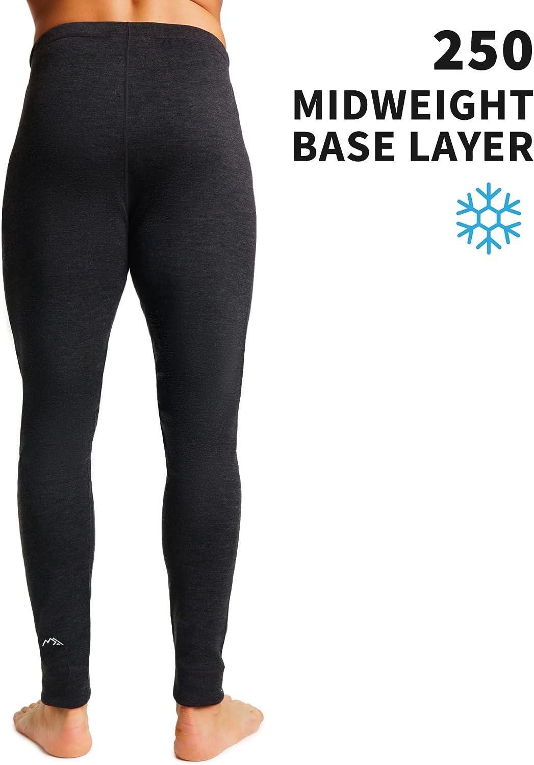 Merino Wool Base Layer Mens Bottom Pants 100% Merino Wool Thermal Underwear  Long Johns Light, Mid, Heavyweight + Wool Socks X-Large Charcoal Grey 250