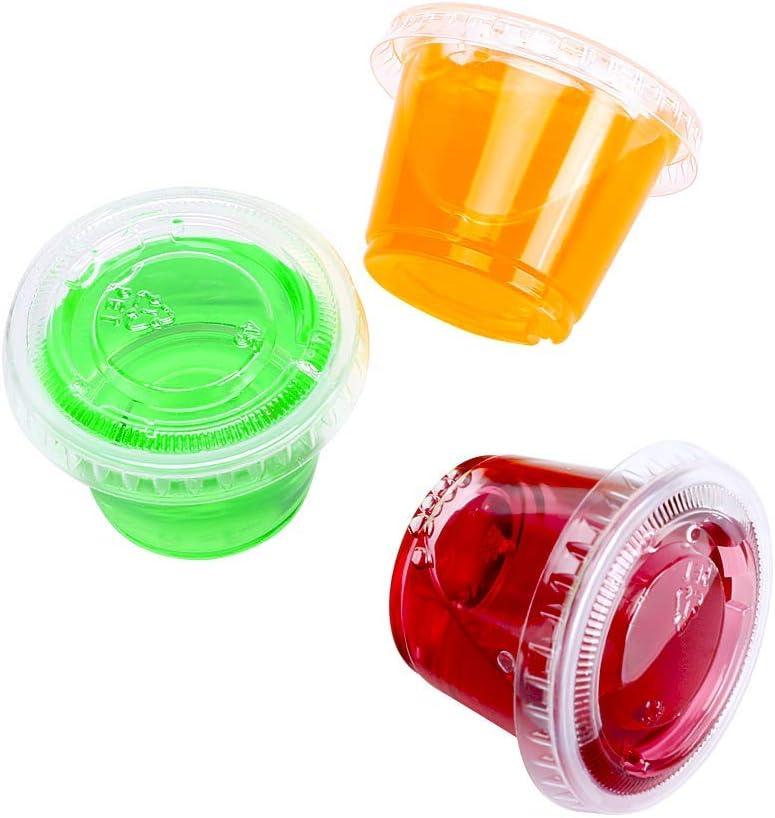 TashiBox 200 Sets of 1oz Disposable Plastic Jello Shot Cups with Lids, Souffle Portion Container