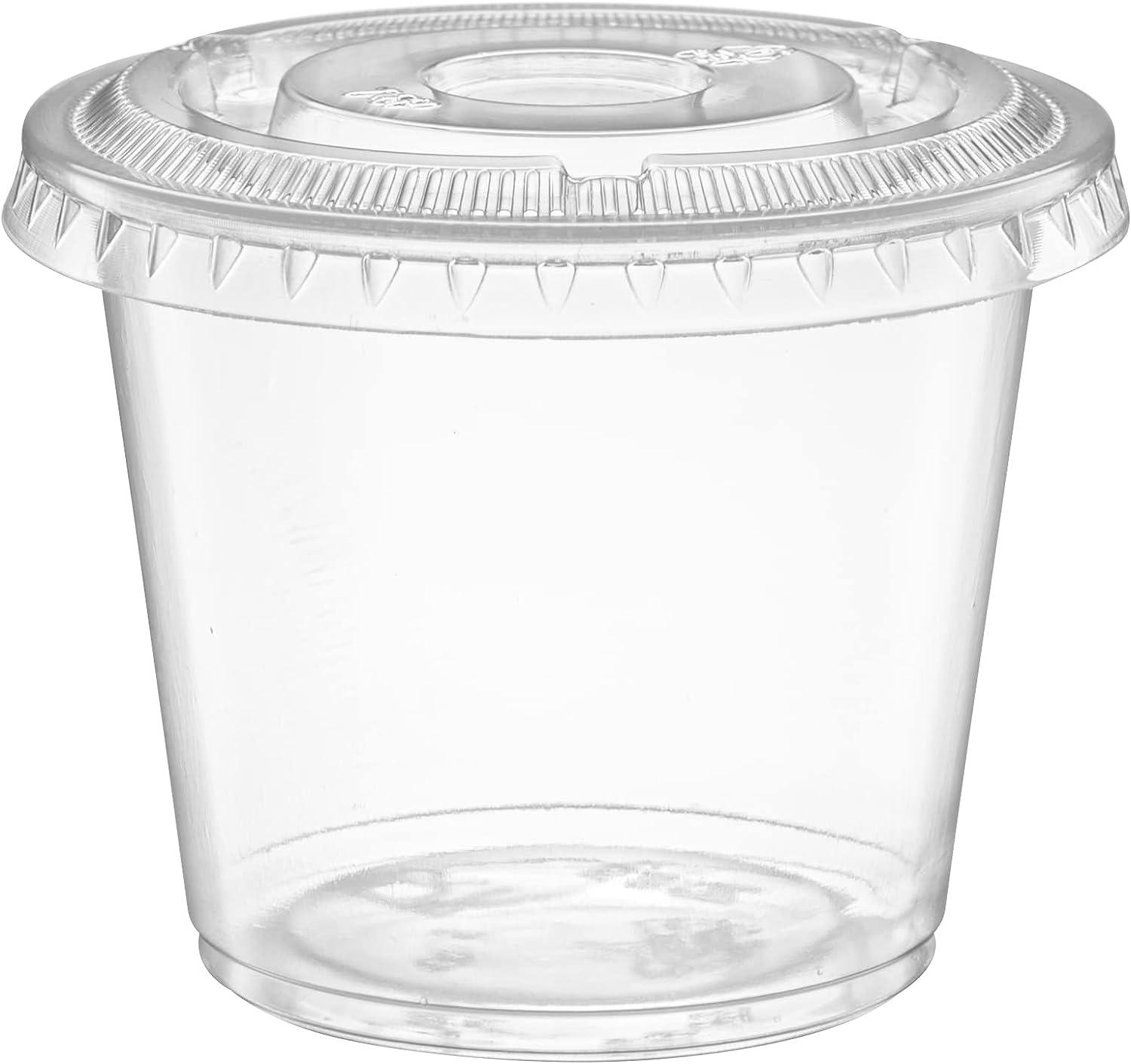 5 oz - 100 Sets} Clear Diposable Plastic Portion Cups With Lids, Small Mini  Containers For