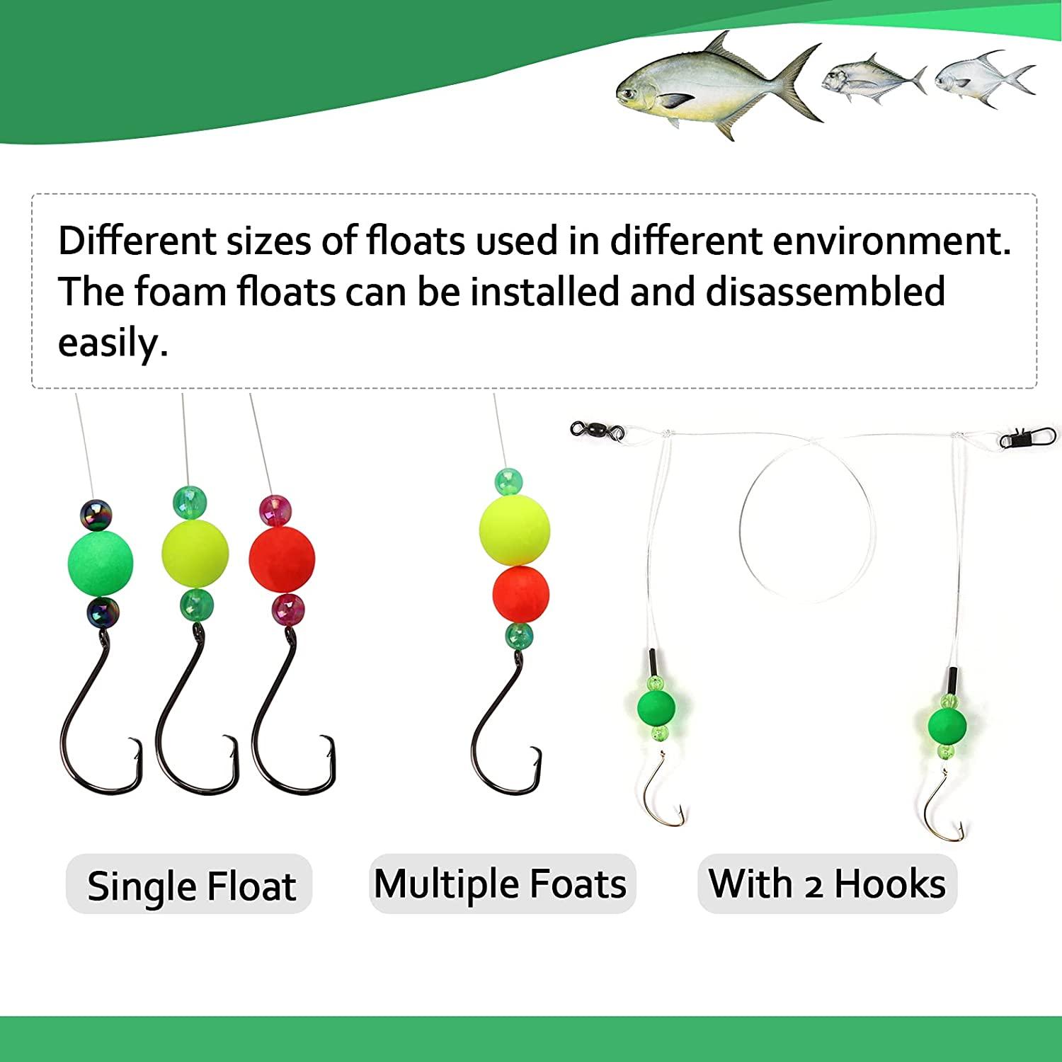 Dovesun 220/104/80/54pcs Foam Floats Pompano Rigs Fishing Rig Floats Fly  Fishing Floats Bright Color Round, Bullet, Cylindrical with Tackle Box  A-Round-104pcs