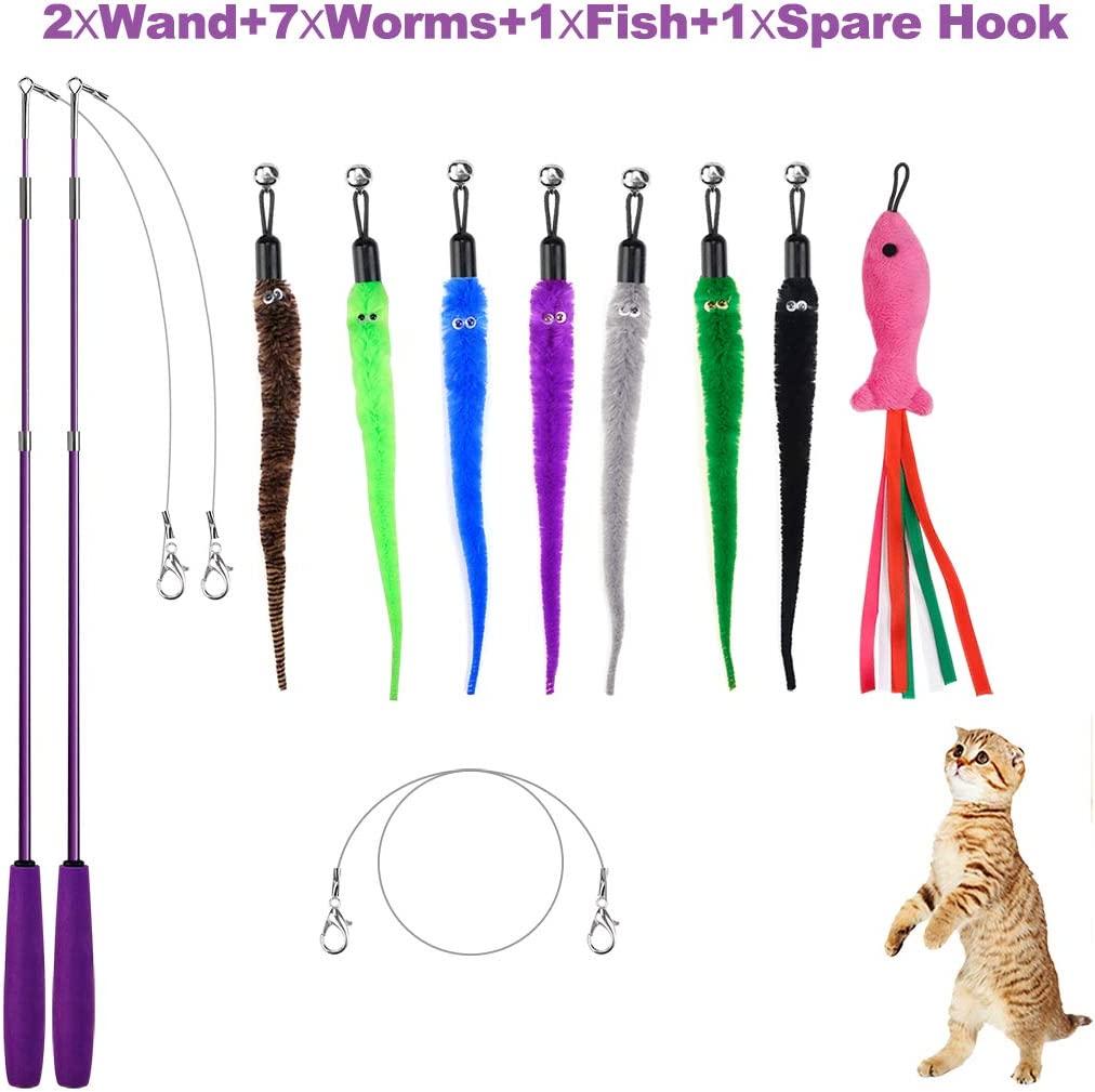 Retractable Cat Toy Wand, 11 Packs Interactive Cat Feather Toys, 7