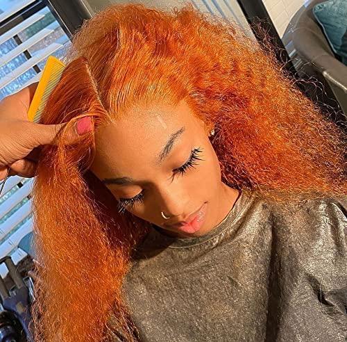 CENHIEE Orange Human Hair Wig Ginger Curly Short Bob Deep Wave Lace Front  Human Hair Wigs 13X6X1 T Part Lace Human Hair Wigs With Baby Hair Brazilian  Preplucked 150 Remy (10 inch)