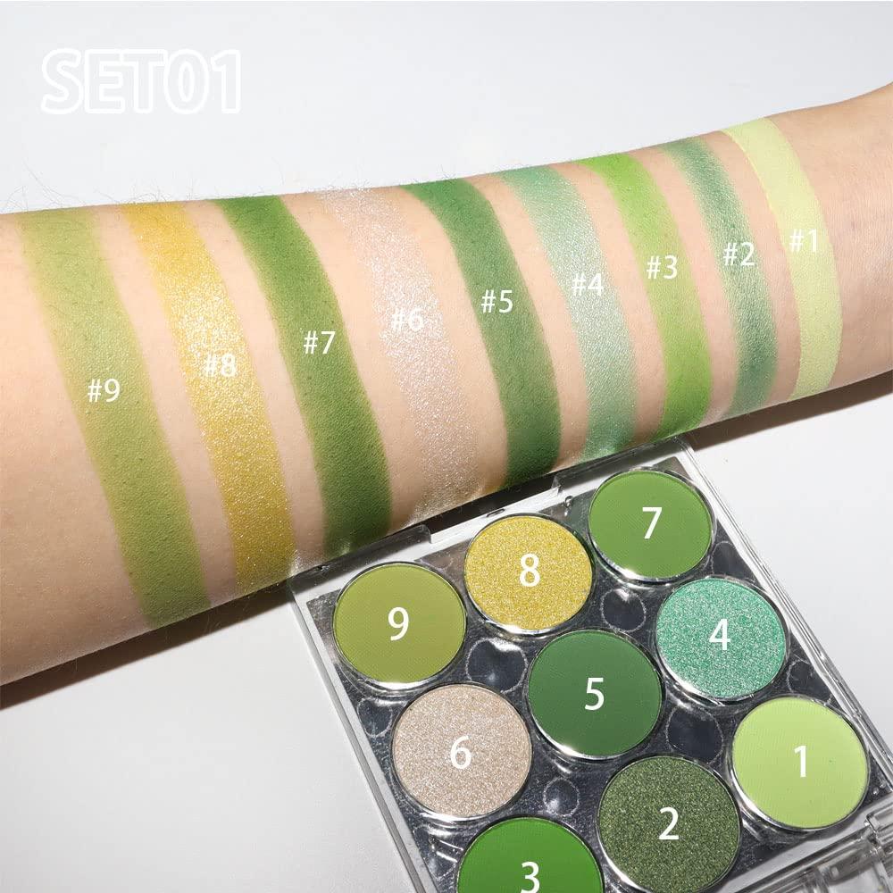 9 Colors Shimmer Matte Green Eyeshadow Palette. Highly Pigmented Light