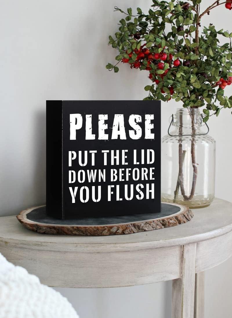 Ywkuiev Please Put The Lid Down Before You Flush Sign, Funny Rustic