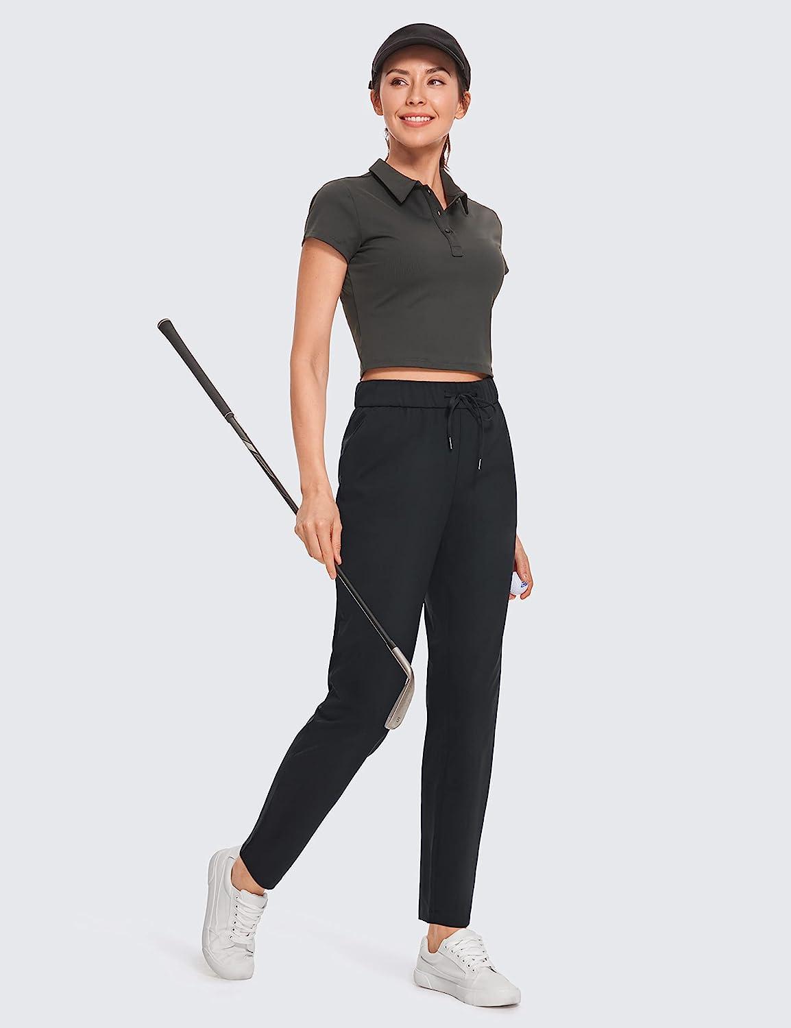 CRZ YOGA Womens 4-Way Stretch Casual Golf Pants Tall 29 - Sweatpants  Travel Lounge Outdoor Workout Athletic Pockets Trousers 29 inches Large  Black
