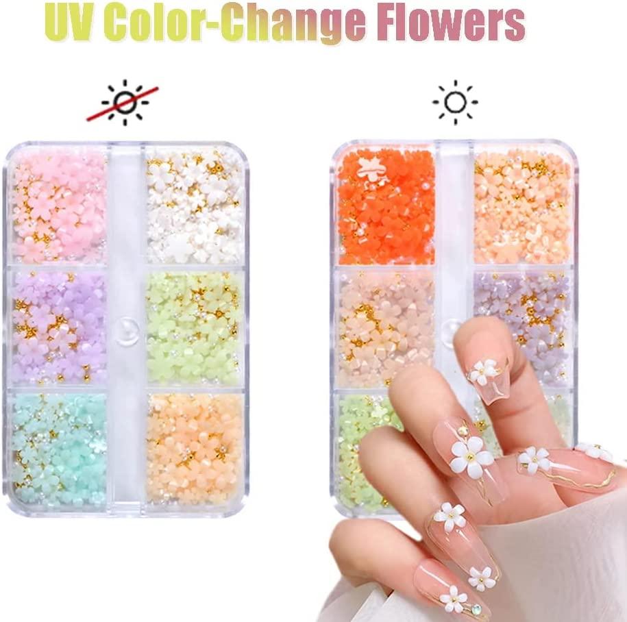 3D Flower Nail Charms, 2 Boxes 3D Acrylic Flower Nail Art Rhinestones White  Pink Mixed Cherry Blossom Spring Acrylic Nail Supplies with Pearls Manicure  DIY Nail Decorations Colour Change Pink Set