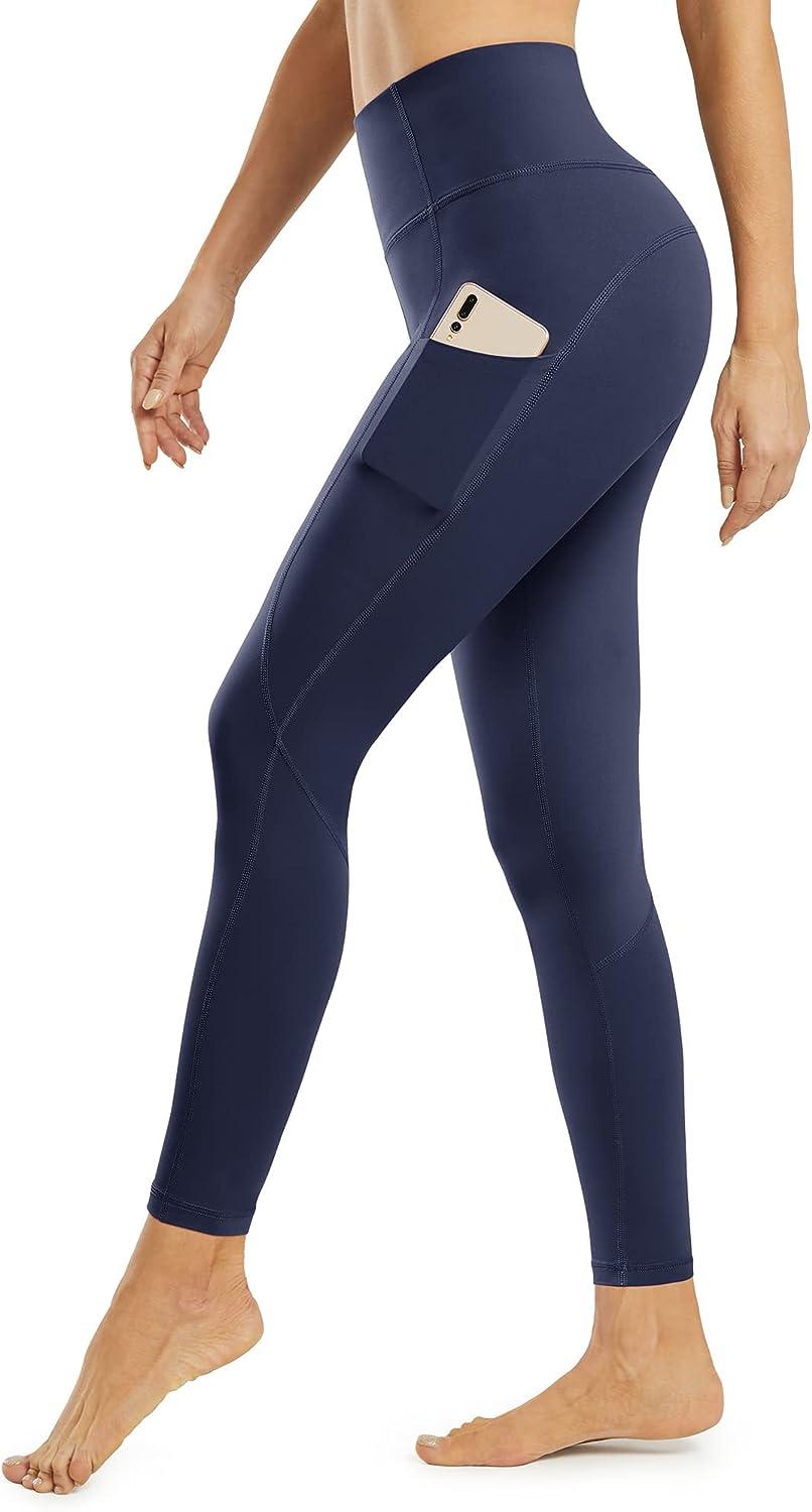 STYLEWORD Womens Yoga Pants with Pockets High Waist Workout Leggings  Running Pants Navy-018f-1 Large
