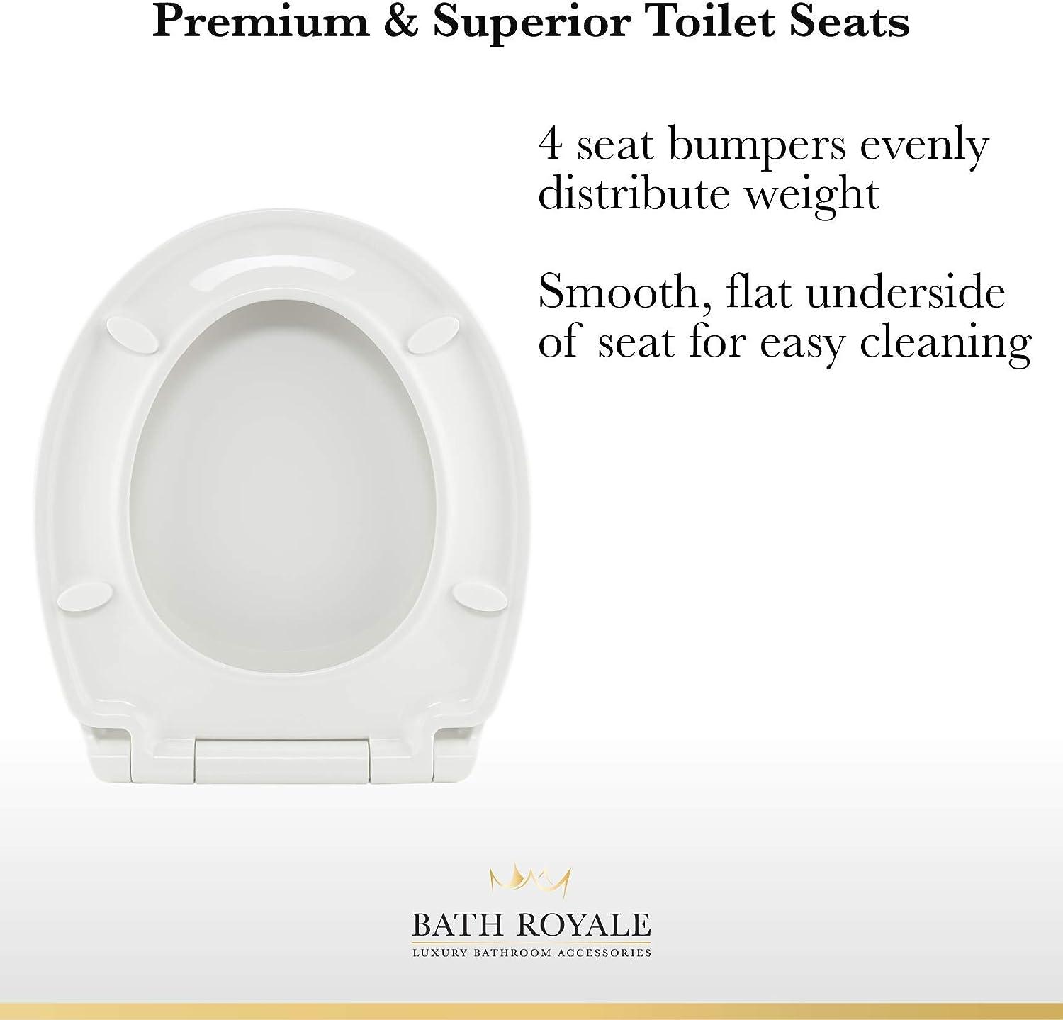 Round Toilet Seat, White, Soft Close, StainResistant and Easy to Clean, Fits All Toilet Brands