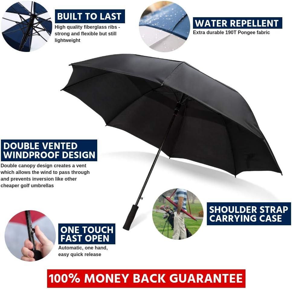 Third Floor Umbrellas 62/68 Inch Automatic Open Golf Umbrella - Extra Large  Vented Windproof Waterproof Sturdy Double Canopy Black 68 inches (1-Pack)