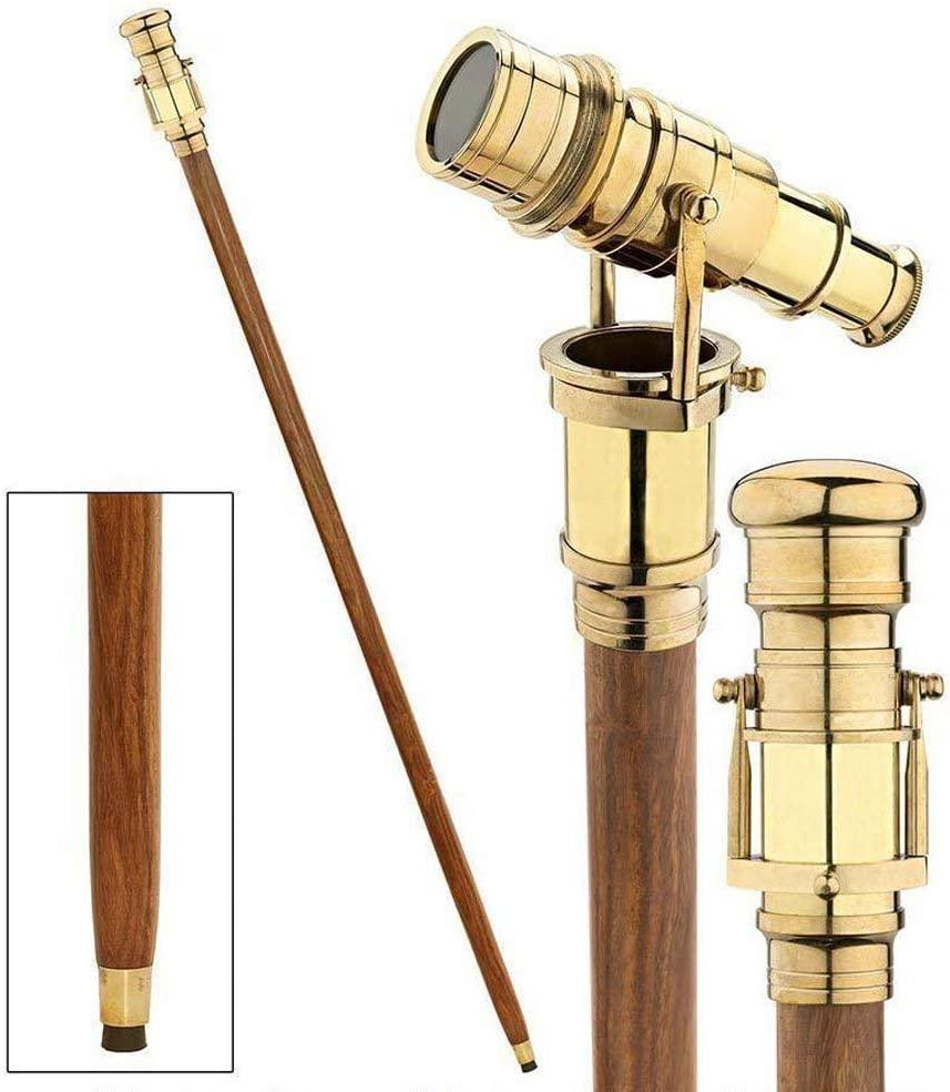 Victorian Walking Cane with Telescope Brass Handle Foldable Nautical Wooden  Walking Stick Ideal Unisex