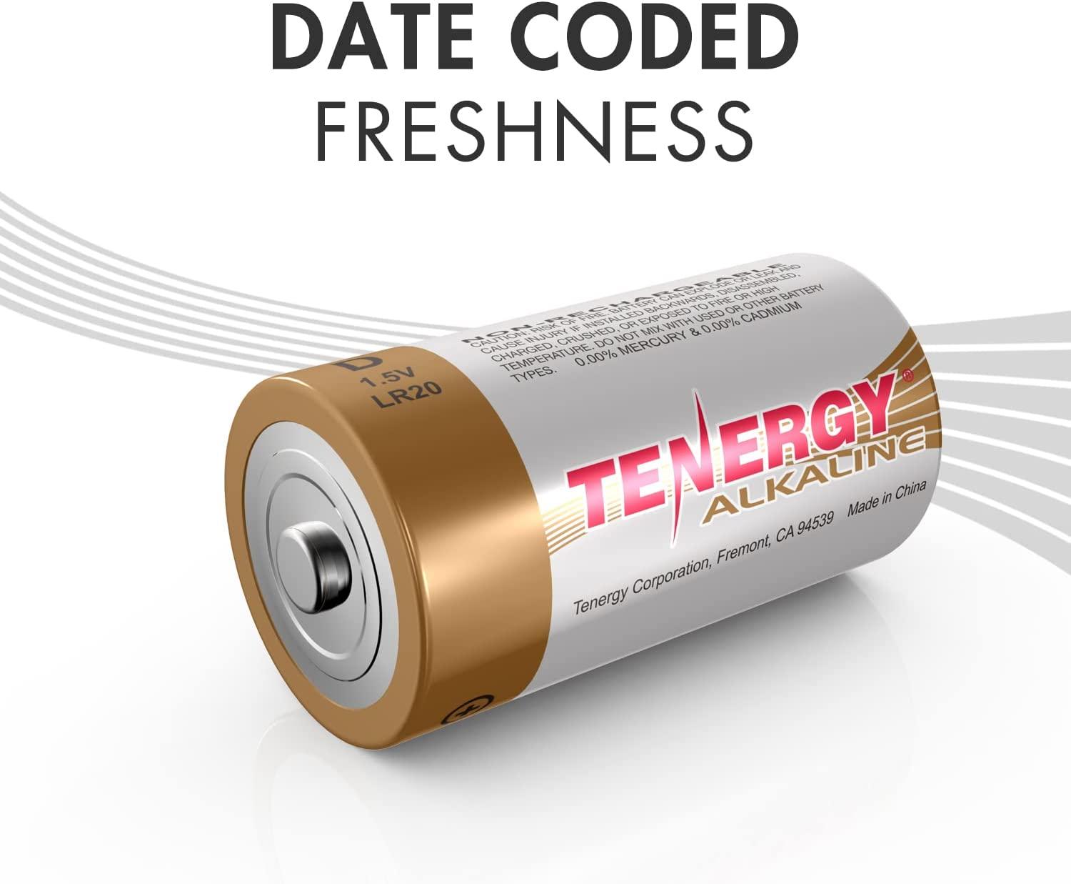 Tenergy 1.5V D Alkaline LR20 Battery, High Performance D Non
